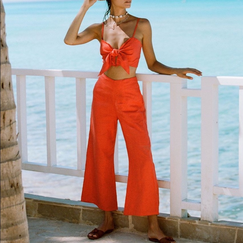 Faithfull the Brand Tomas tangerine linen culottes